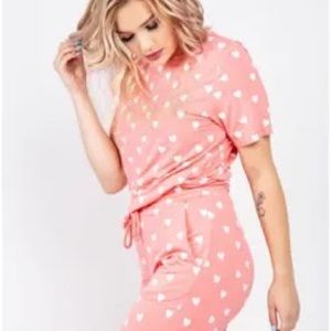 Peach pink heart NWT a pajama set